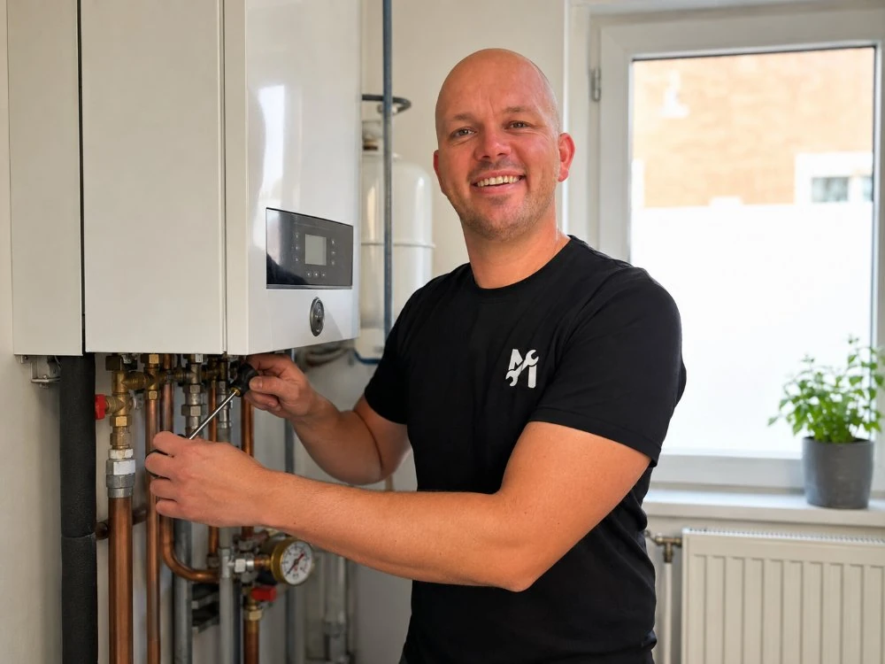 Monteur werkt aan een installatie in een woning